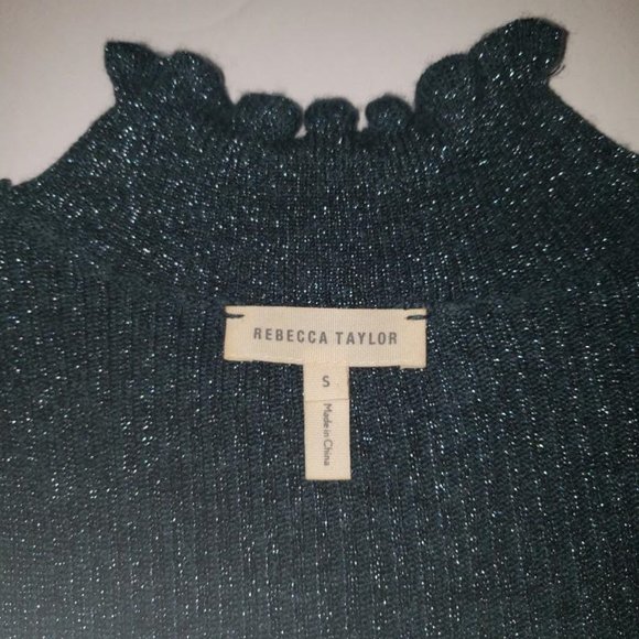 Rebecca Taylor Cold-Shoulder Metallic Ribbed Wool Blend Sweater - Picture 4 of 6